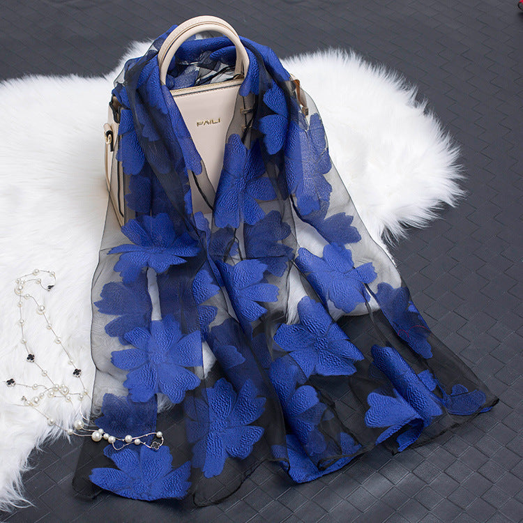 Cut Flower Hollow Simulated Silk Scarf