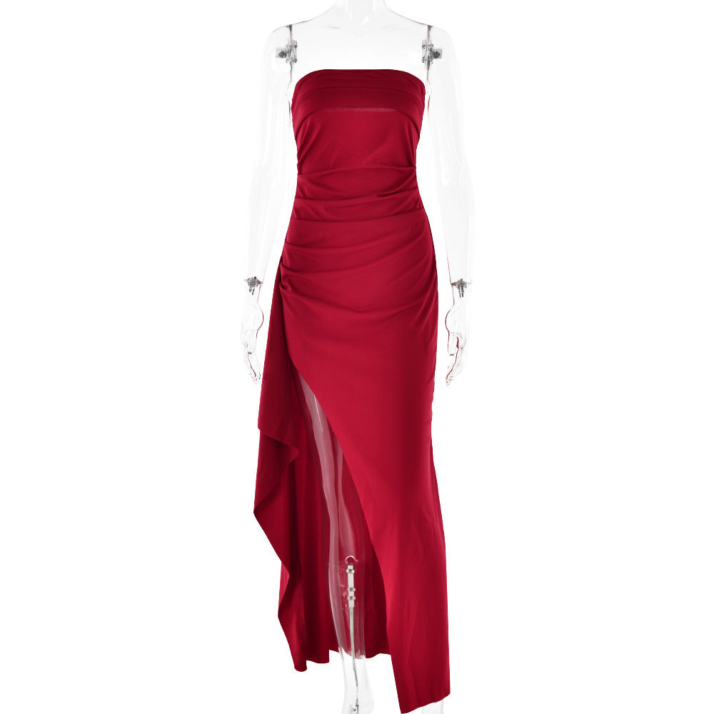 Robe de demoiselle d'honneur plissée sans bretelles