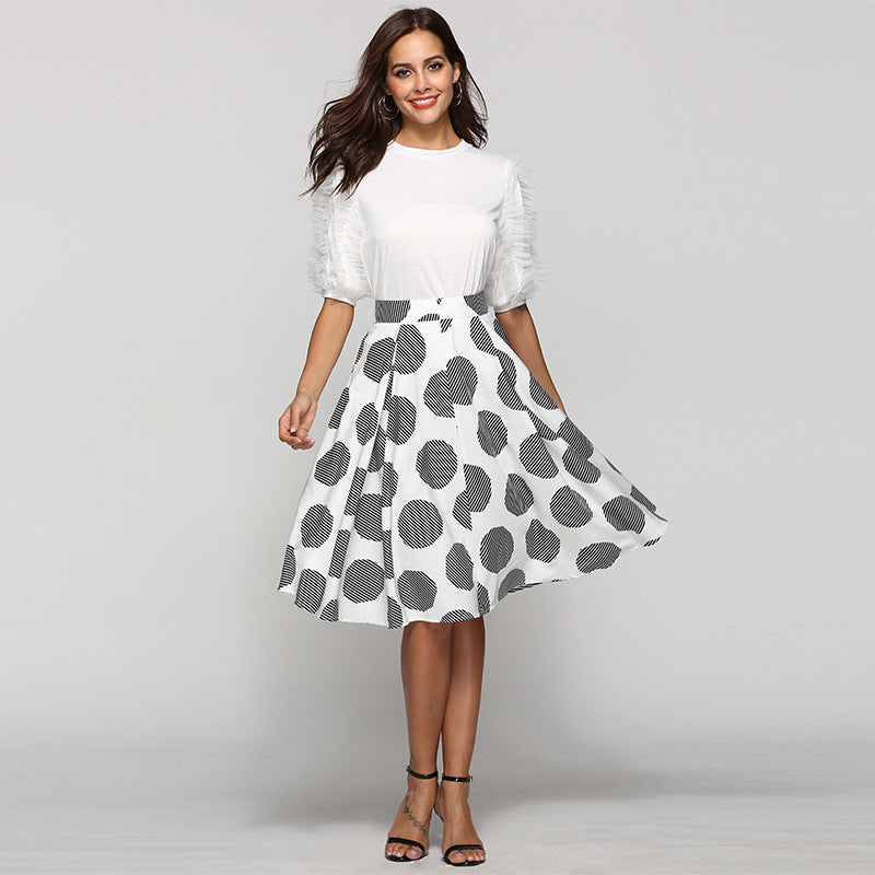 Large Polka Dot Slim Mid-Length Skirt
