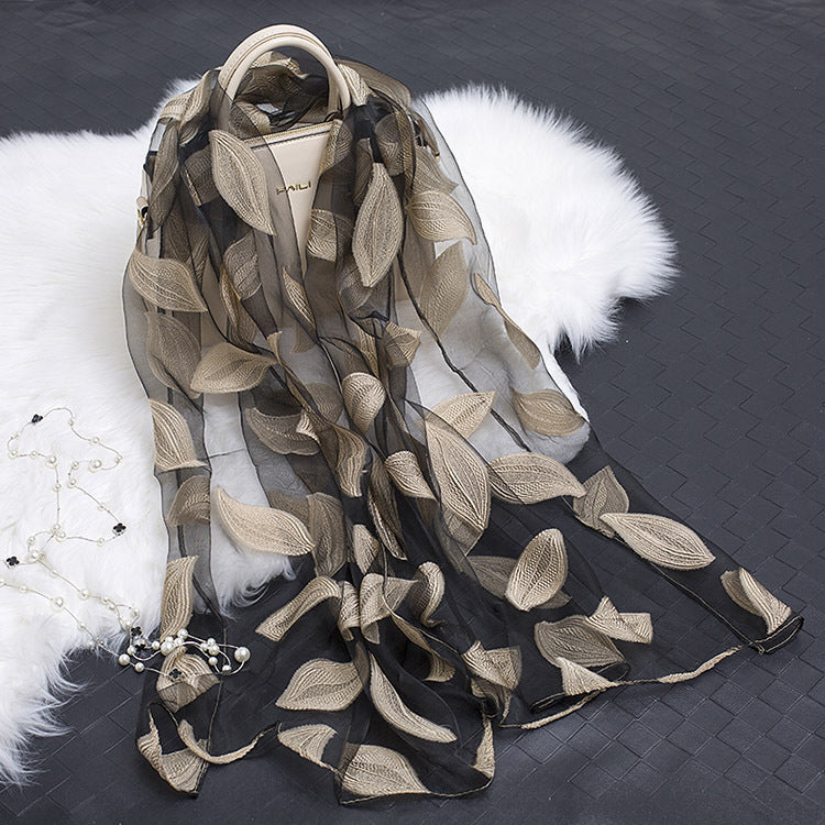 Cut Flower Hollow Simulated Silk Scarf