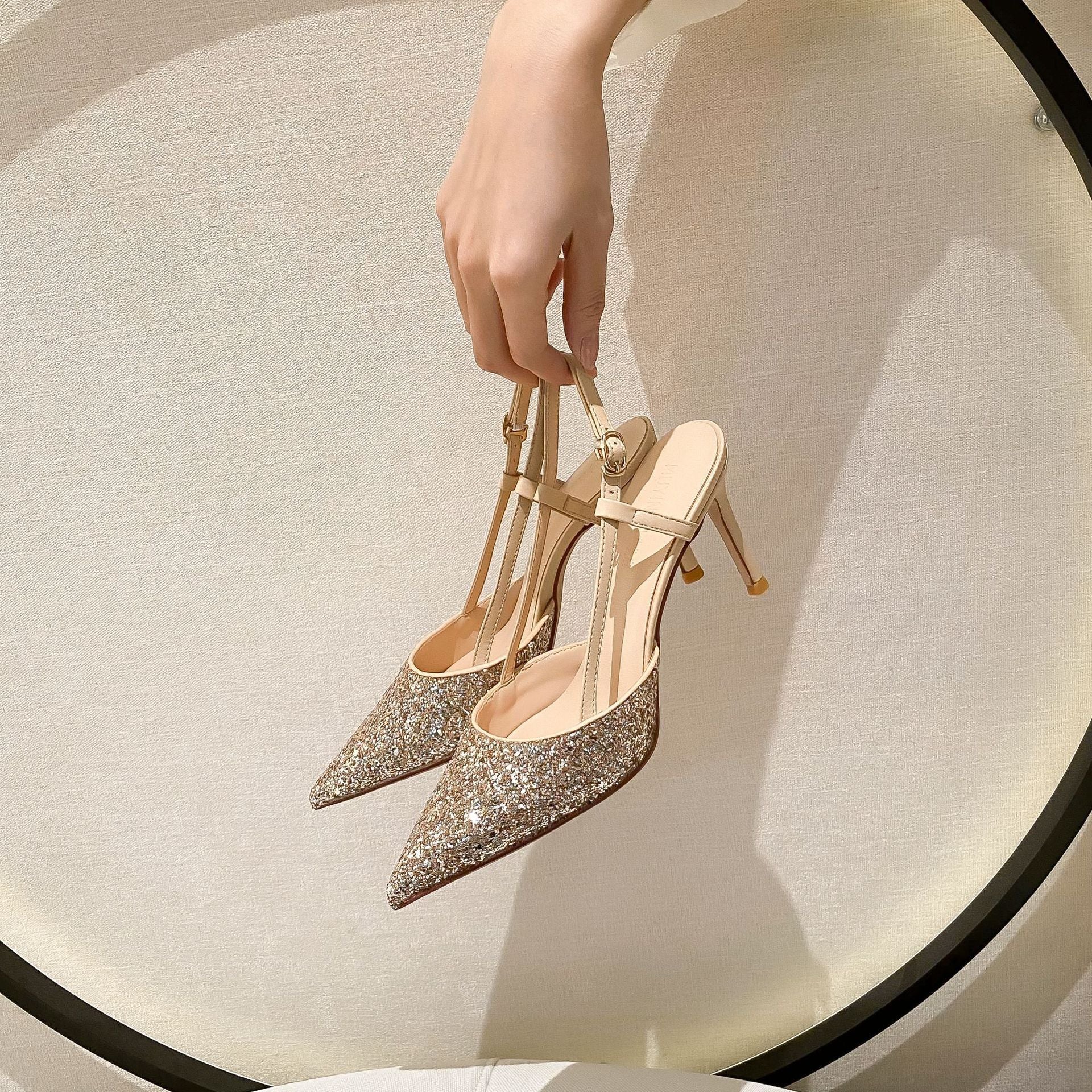 Glossy Glitter Pointed Sandals Women