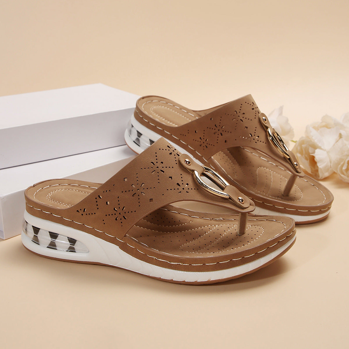 Air Cushion Wedge Thong Flip Flops