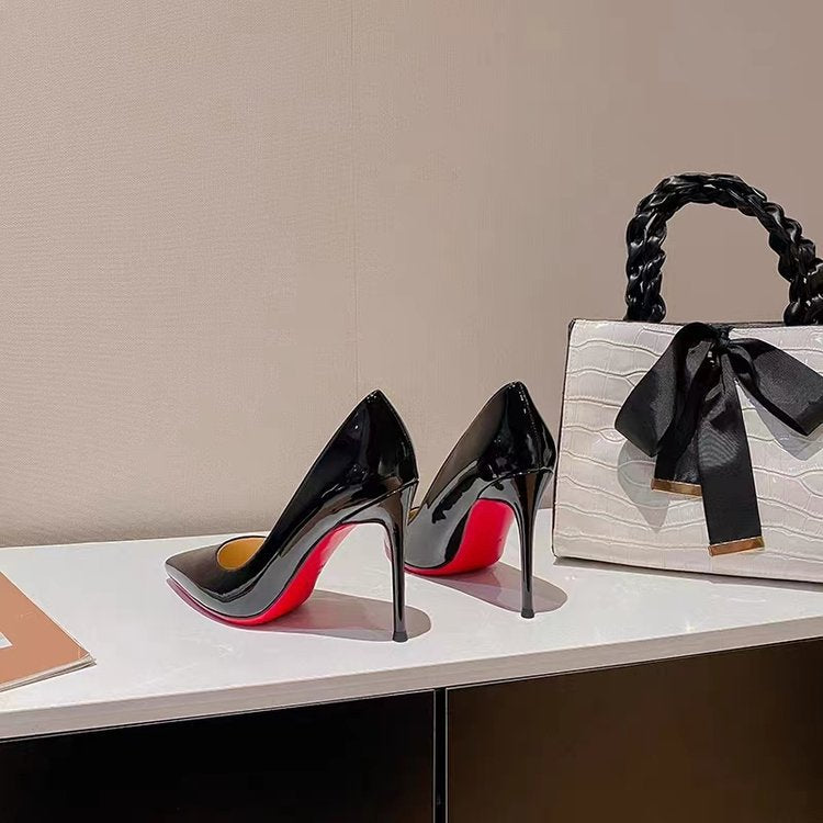 Women's Pointed Low-cut Patent Leather High Heels