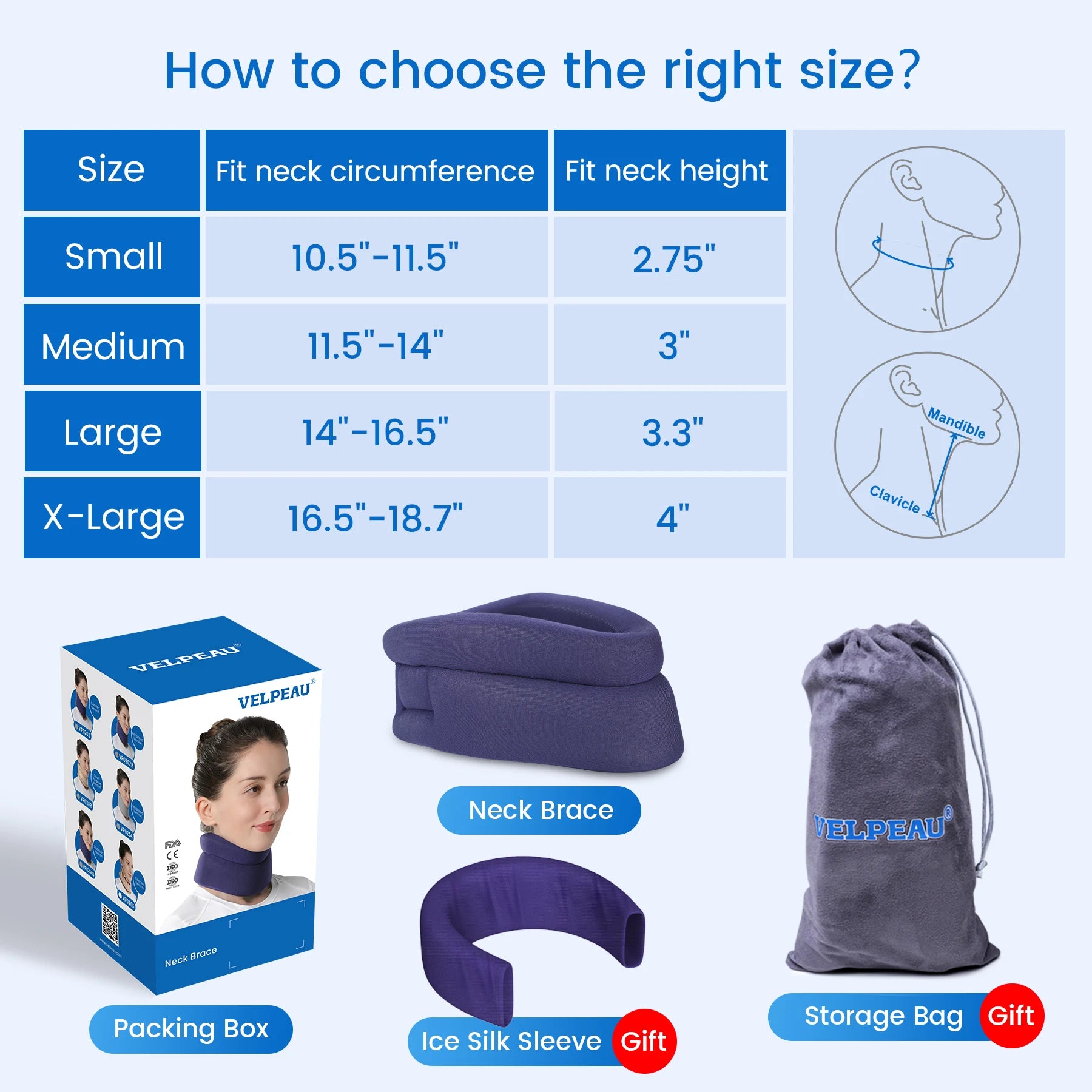 VELPEAU Adjustable Foam Neck Brace
