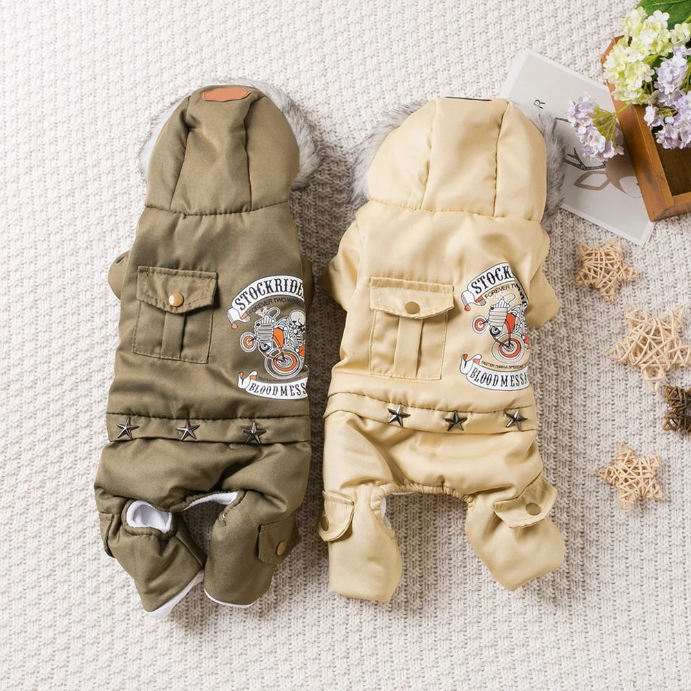 Hooded Driver-Style Dog Winter Jumpsuit