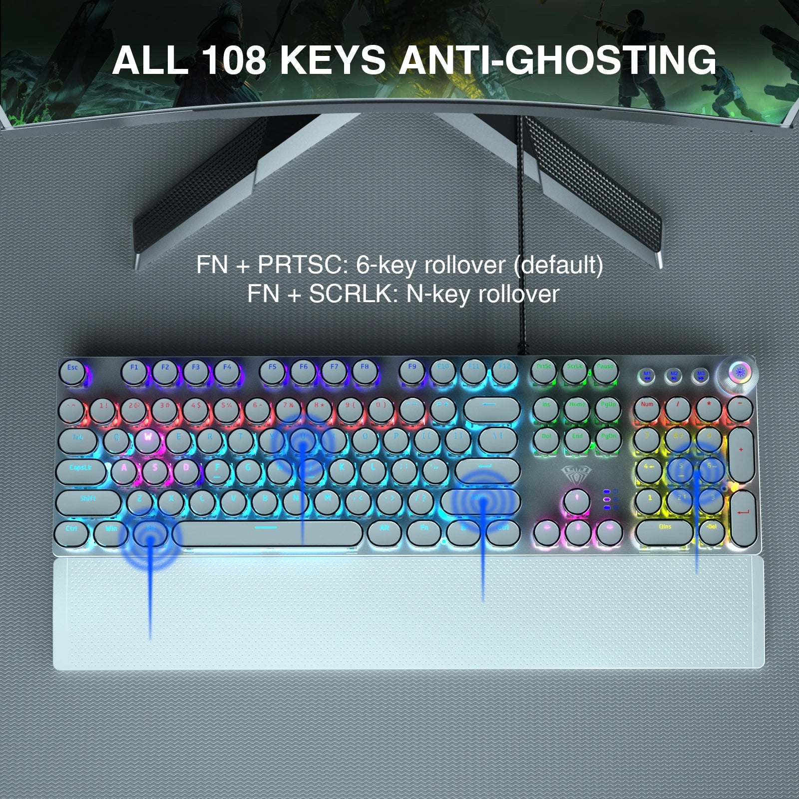 F2088 RGB-Gaming-Tastatur mit runden Tasten 104