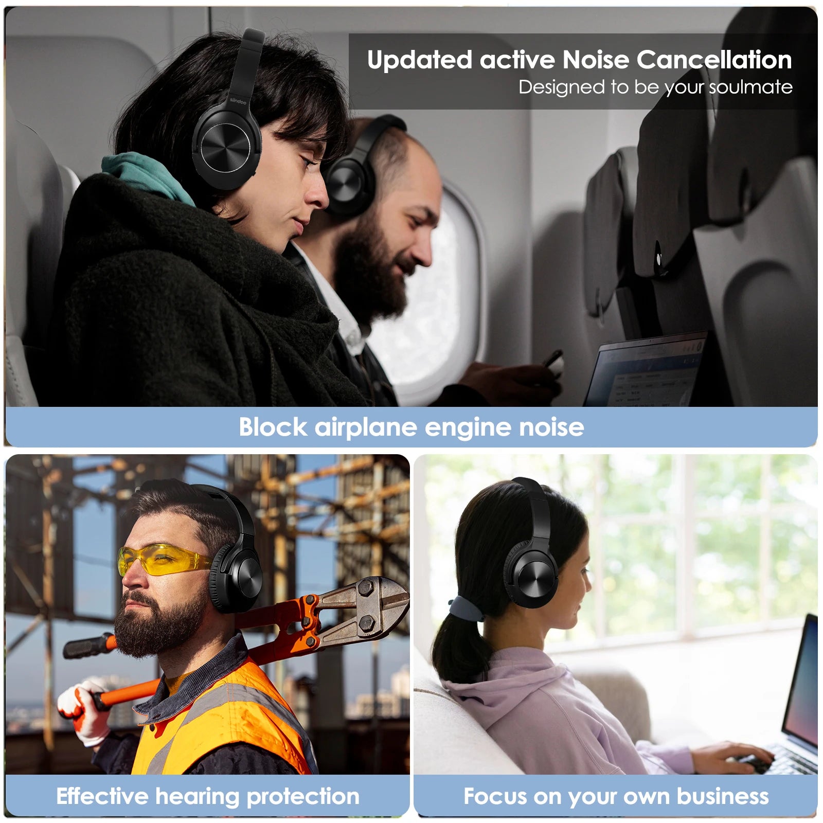 Siindoo ANC Wireless Bluetooth Headphones