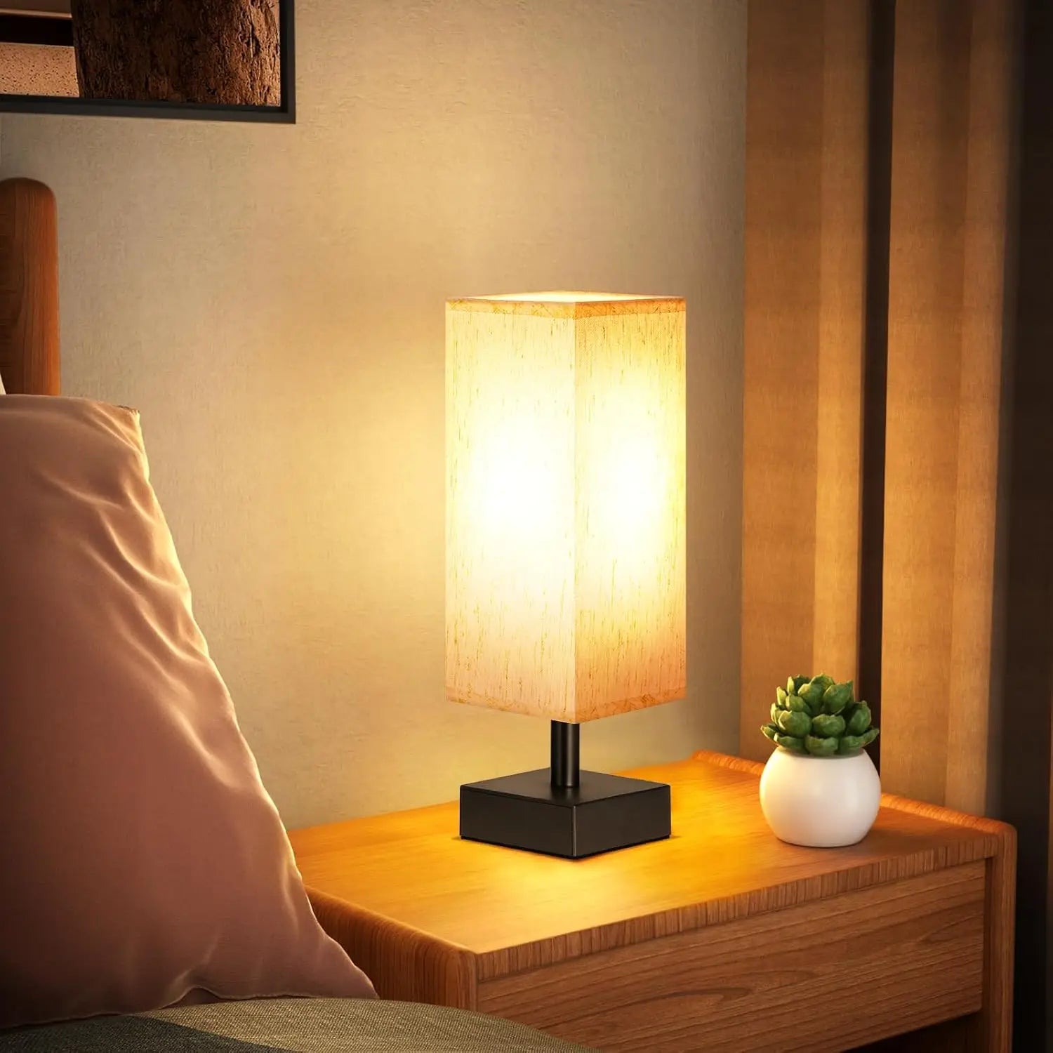 Small Bedside Table Lamp with Fabric Shade