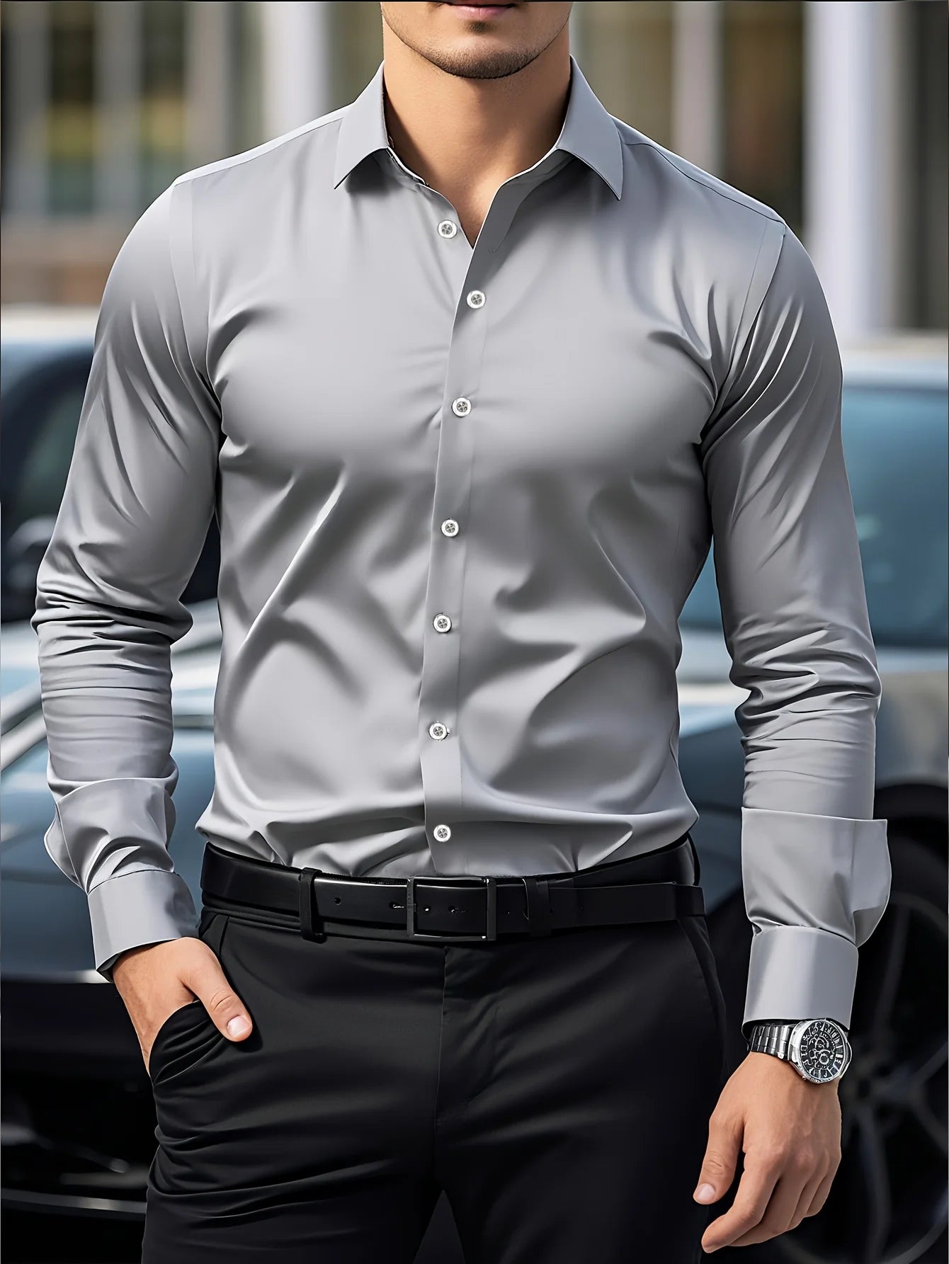 FGKKS Herren Casual Solid Langarmhemd
