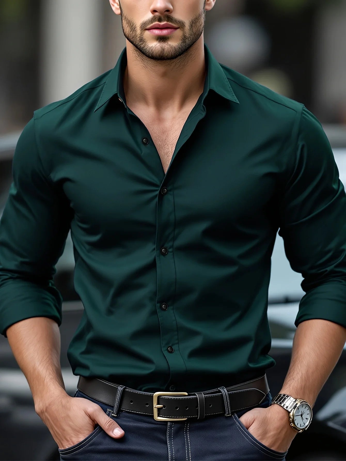 FGKKS Herren Casual Solid Langarmhemd