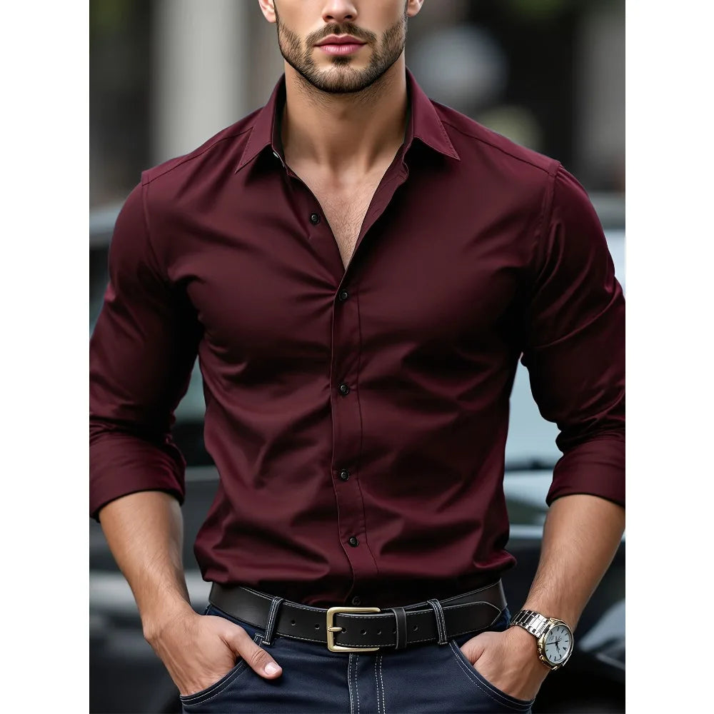 FGKKS Herren Casual Solid Langarmhemd