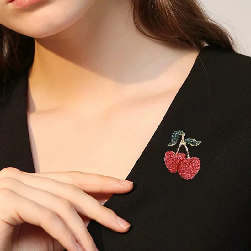 Red Cherry Crystal Rhinestone Brooch