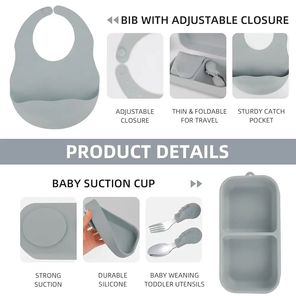 Travel Silicone Baby Feeding Set with Bag