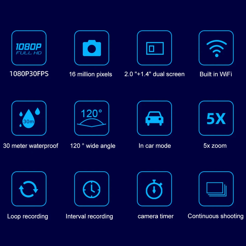 Waterproof WiFi Action Camera – 30M Wide