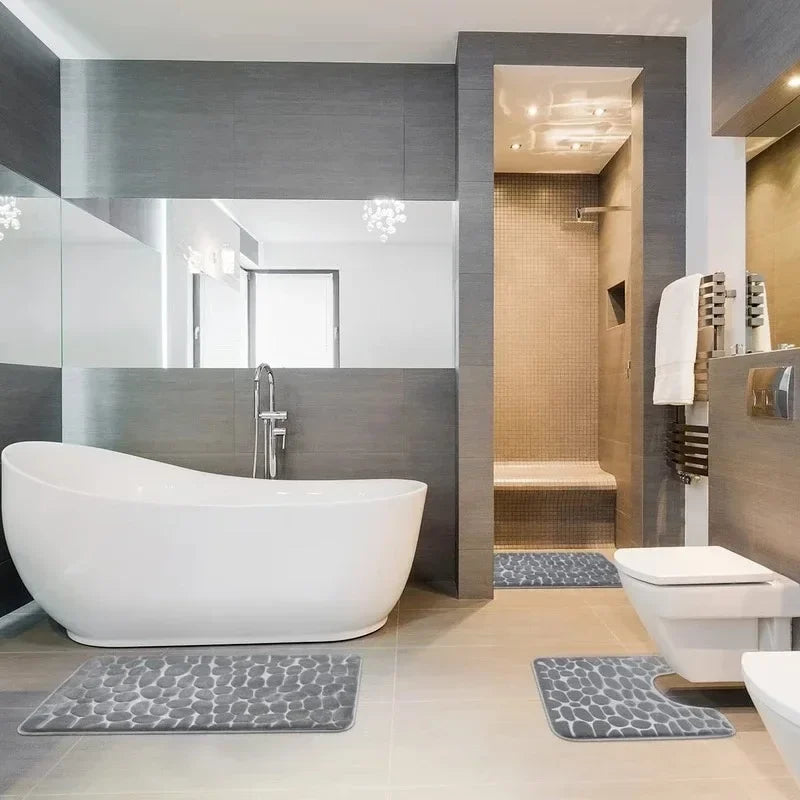 3-Piece Non Slip Cobblestone Bath Mat Set