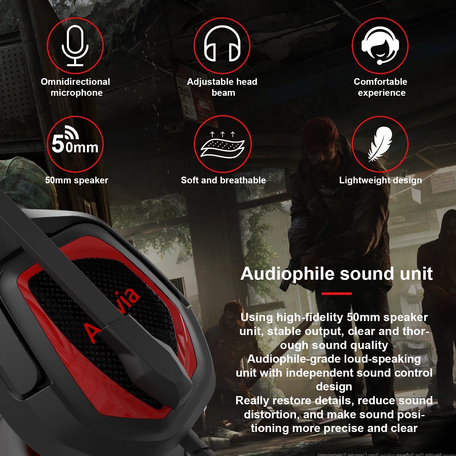 3,5-mm-Gaming-Headset mit Kabel und Mikrofon