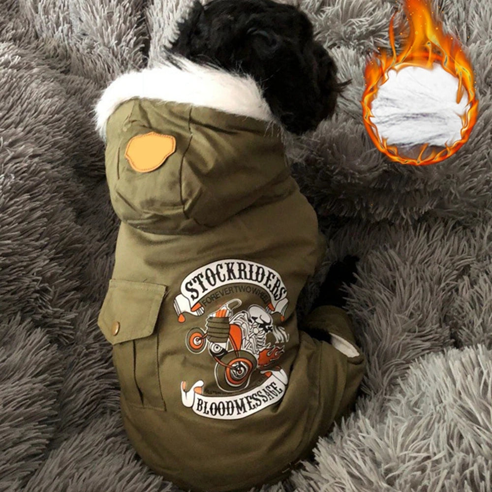 Winteroverall für Hunde im Driver-Stil mit Kapuze