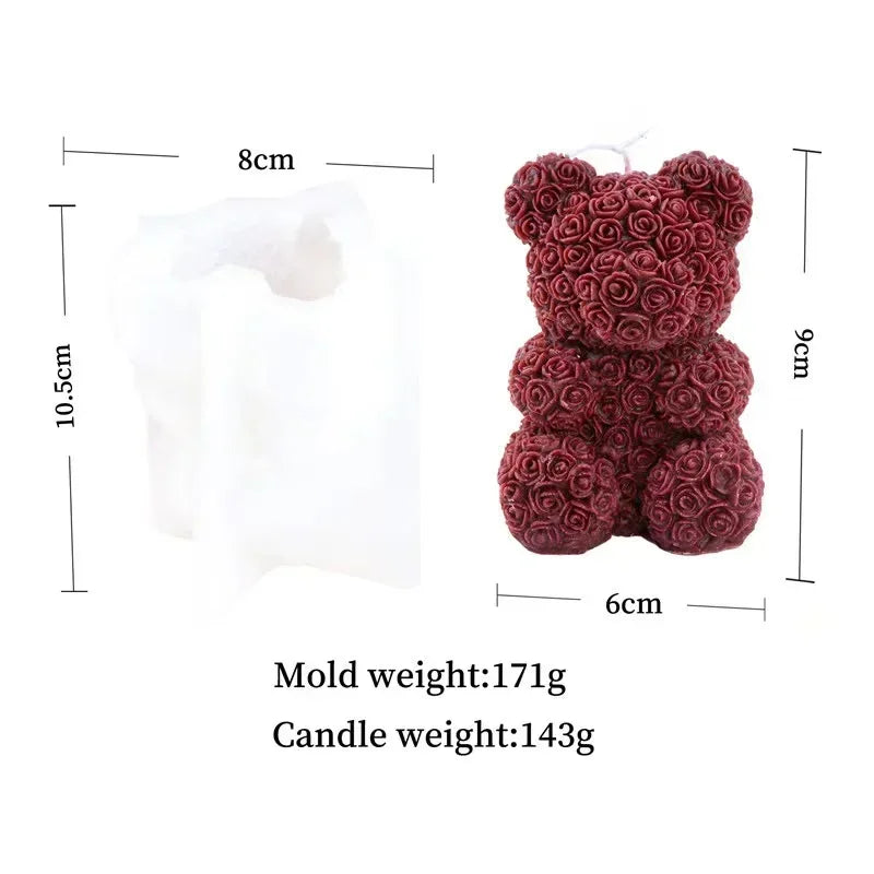3D Rose Bear Silicone Candle Mold DIY Gift