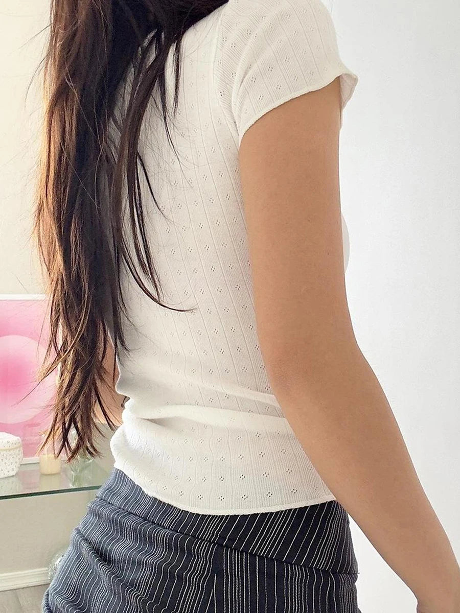 Weißes Sommer-T-Shirt mit Spitzenkragen für Mädchen