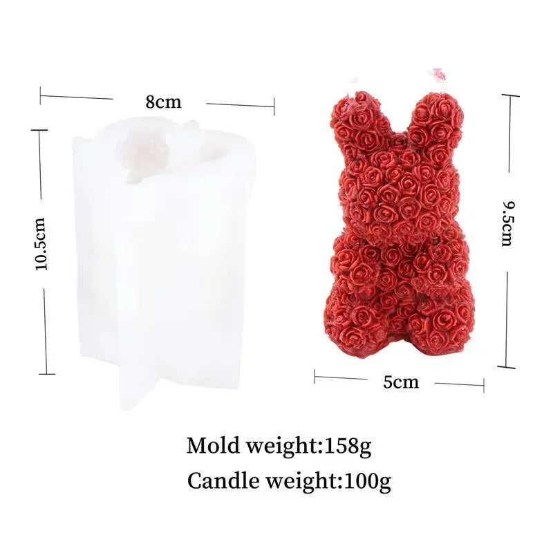 3D Rose Bear Silicone Candle Mold DIY Gift