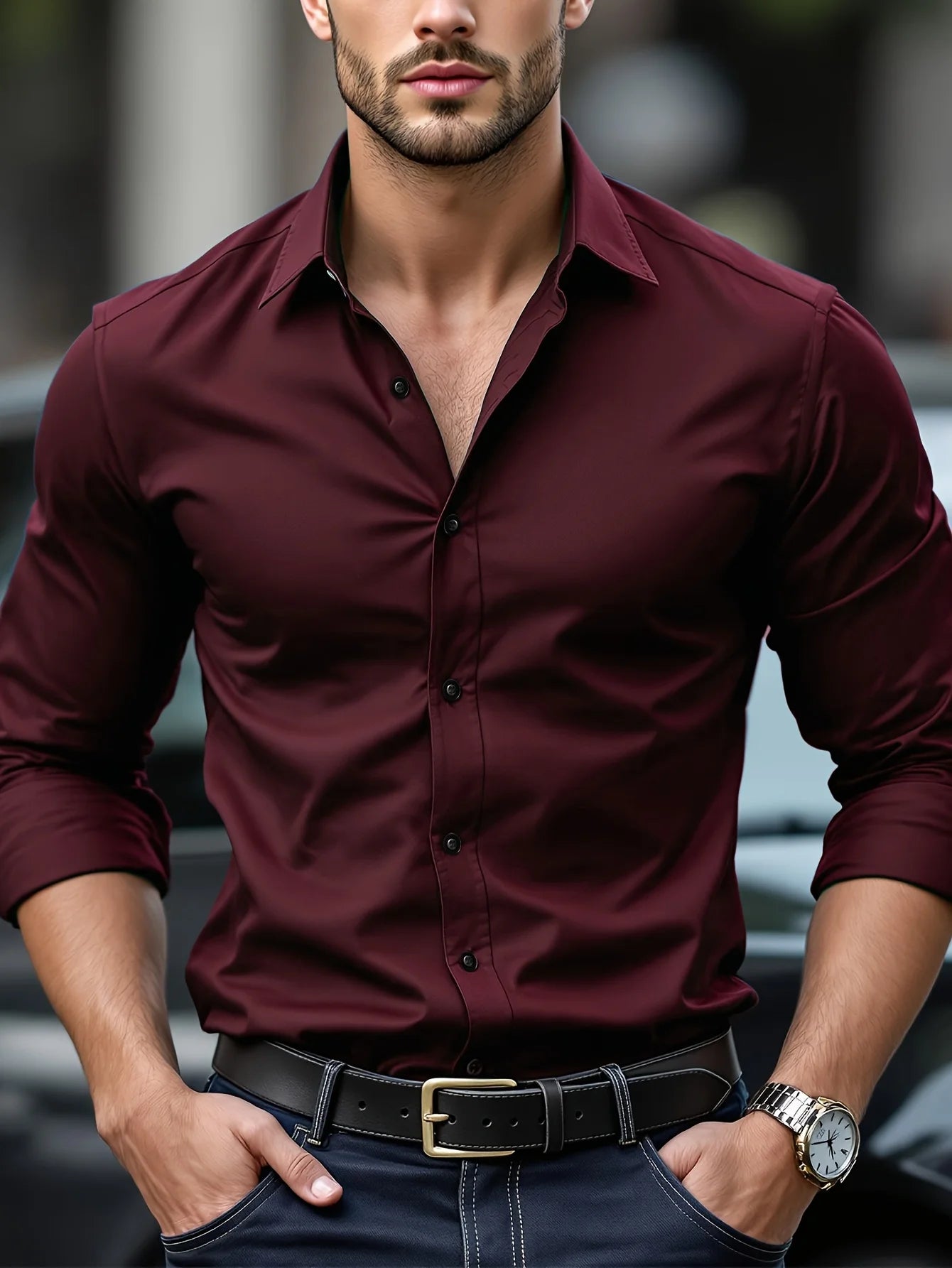 FGKKS Herren Casual Solid Langarmhemd