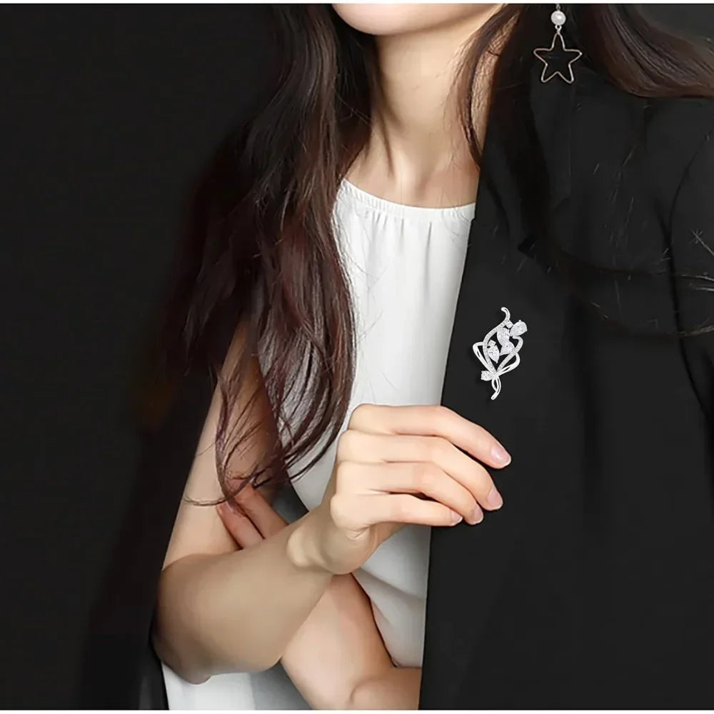 Zirconia Crystal Flower Brooch for Women