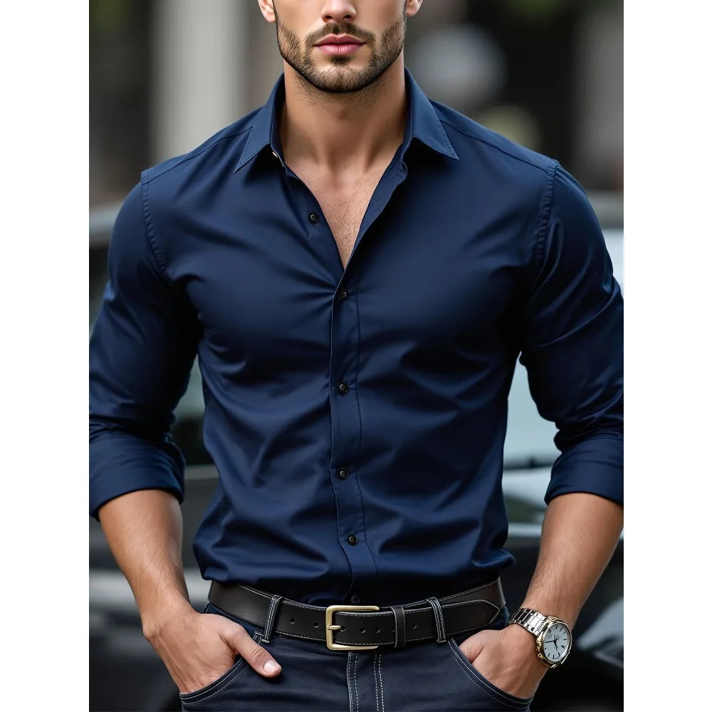 FGKKS Herren Casual Solid Langarmhemd