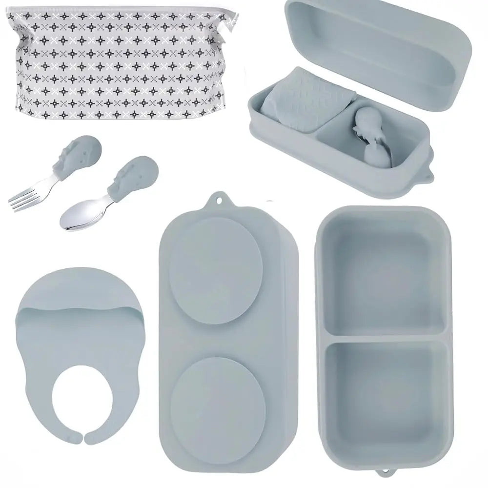 Travel Silicone Baby Feeding Set with Bag