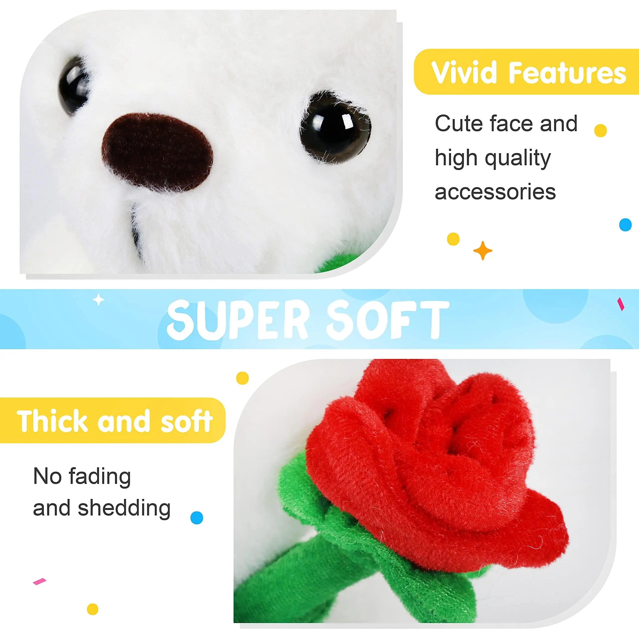 Glow White Teddy Bear with Rose LED Plush Toy