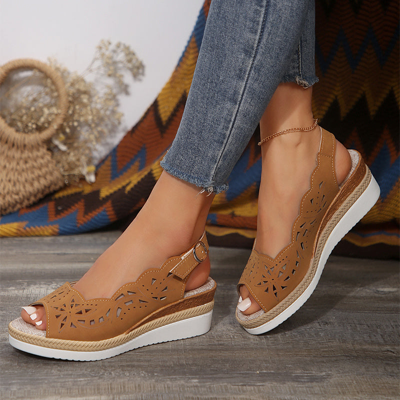 Hollow Fish-Mouth Wedge Sandals Women