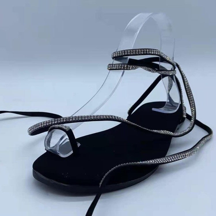 Rhinestone Flip-Toe Flat Sandals
