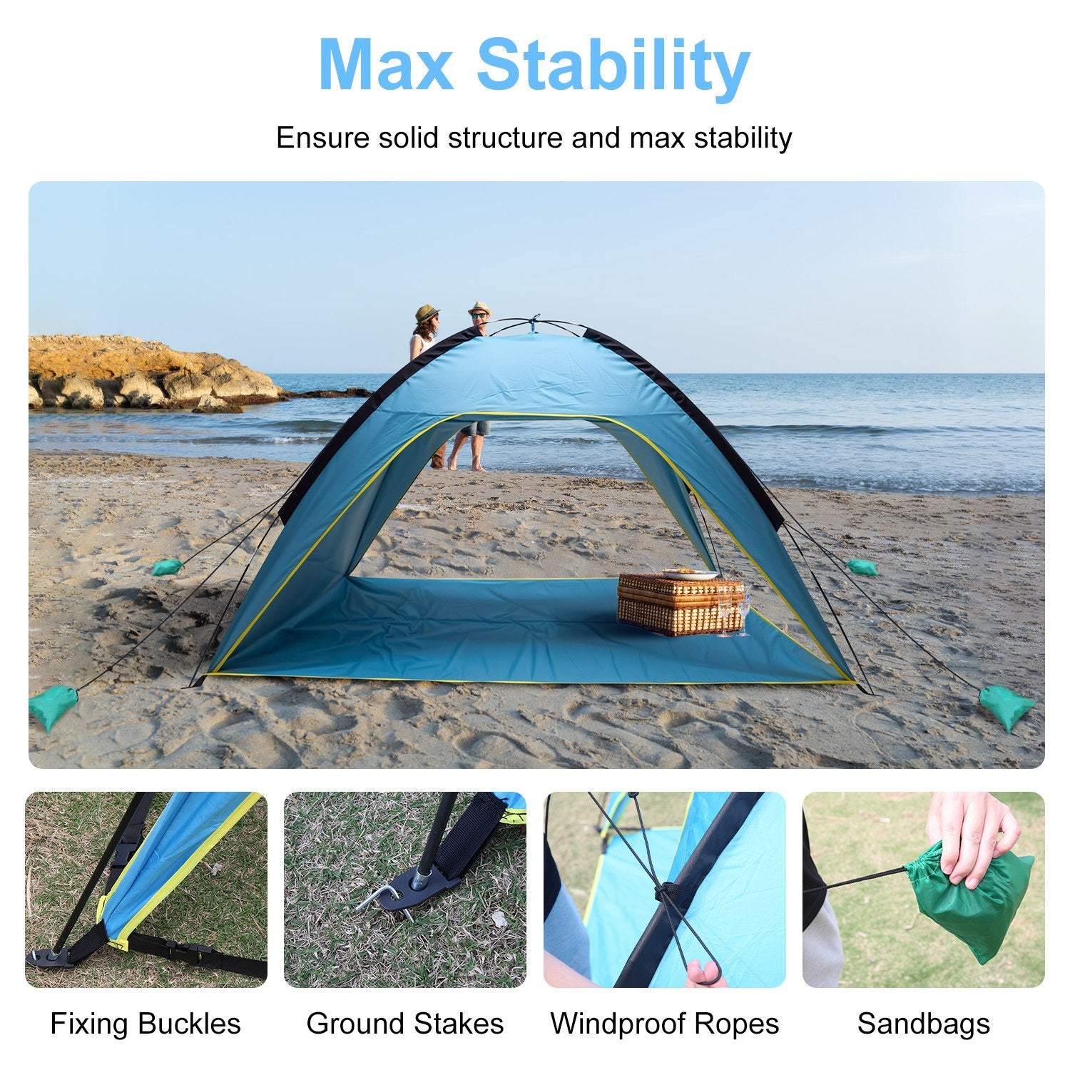 Strandzeltdach für 4–6 Personen mit Tasche