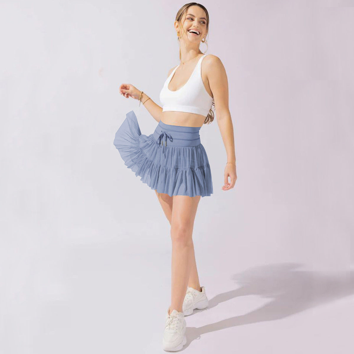 High Waist Lace-Up Sports Skirt with Safety Pants