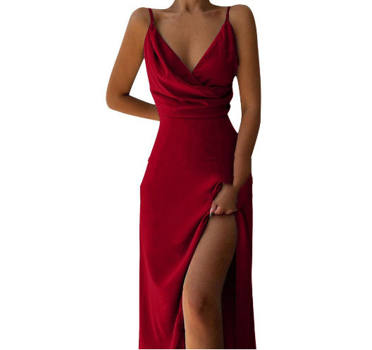 V-Neck Slit Slim Sling Dress for Women