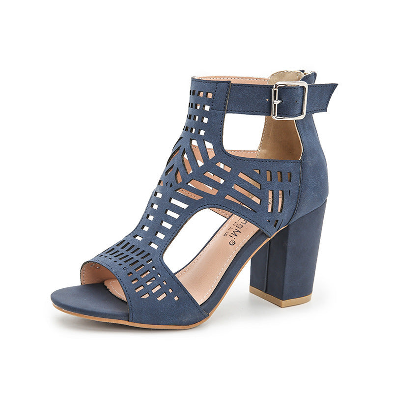 Large Size Peep Toe Thick Heel Sandals