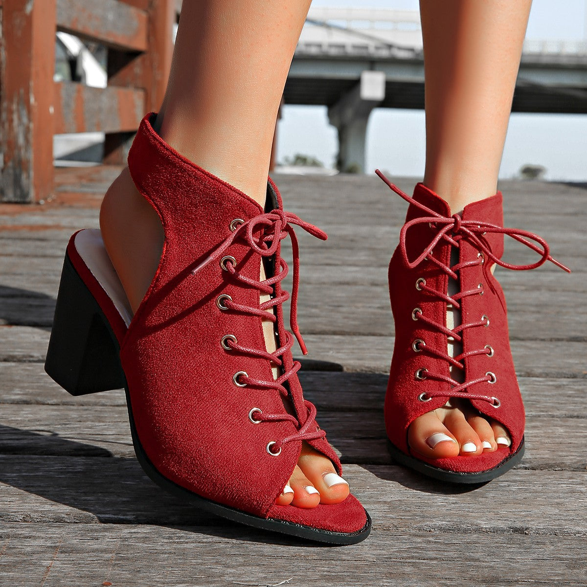 Lace-Up Chunky Heel Summer Sandals
