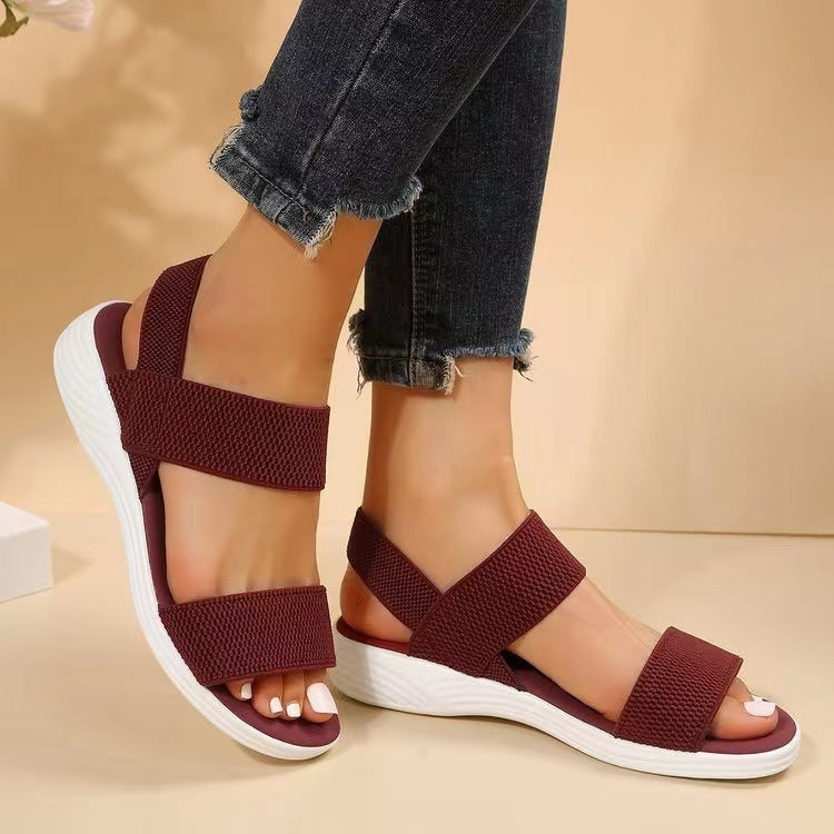 Elastic Back Strap Flyknit Flat Sandals