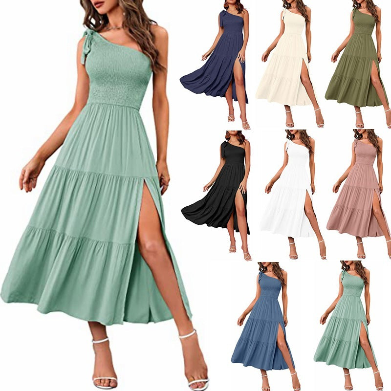 One-Shoulder Plissiertes Sommerkleid