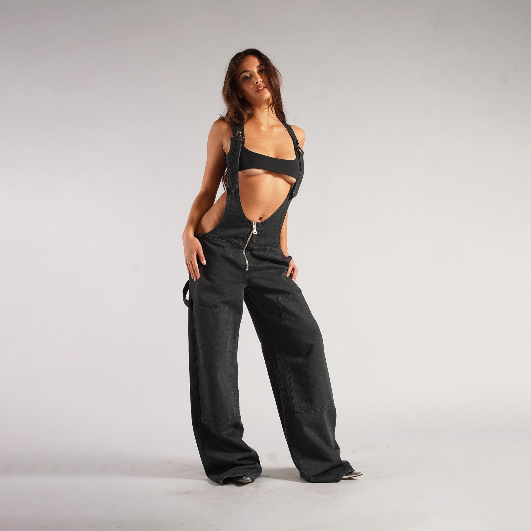 Y2K-Jeans-Overall mit Reißverschluss und Taschen
