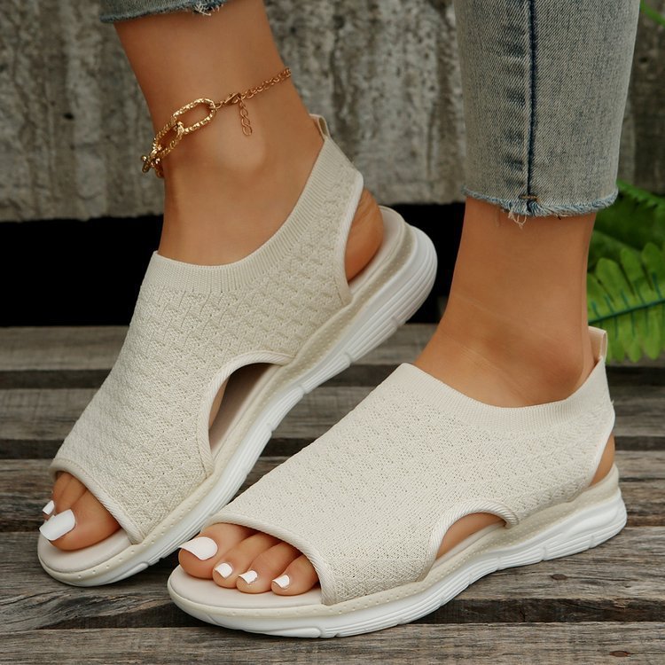 Heart Print Peep-Toe Mesh Sport Sandals