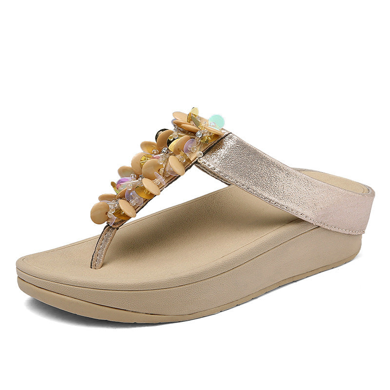 Sequin Wedge Platform Flip Flops Women
