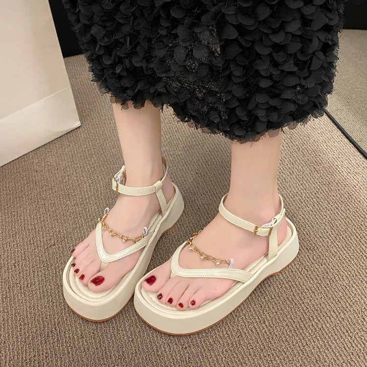 Vintage Pearl Chain Toeless Sandals