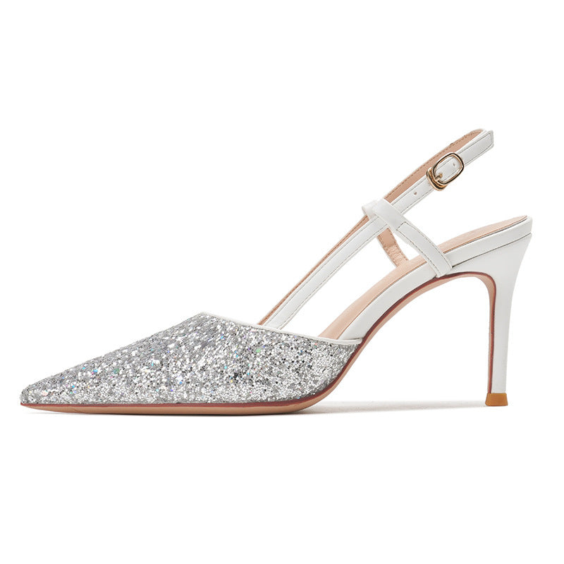 Glossy Glitter Pointed Sandals Women
