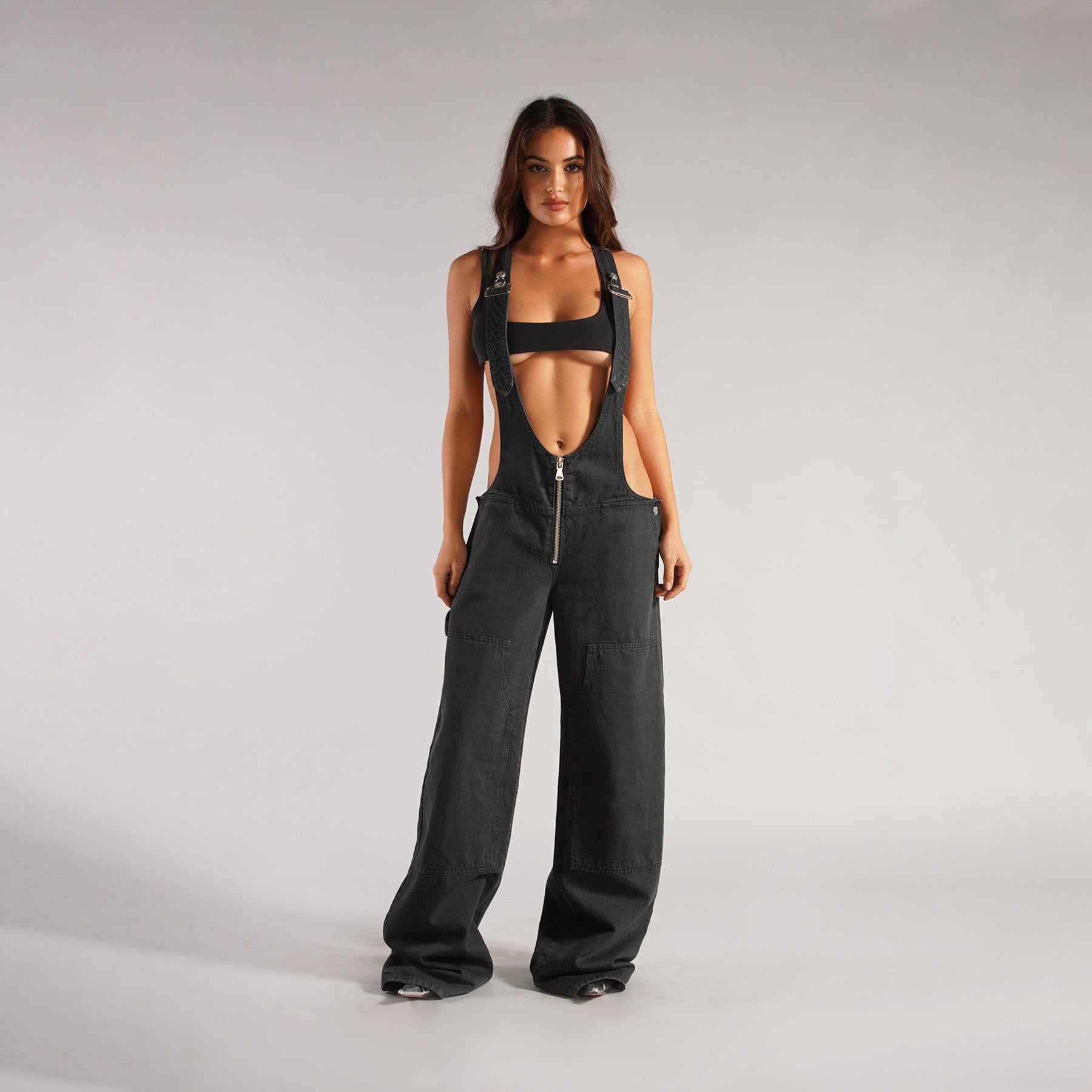 Y2K-Jeans-Overall mit Reißverschluss und Taschen