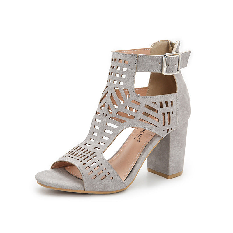 Large Size Peep Toe Thick Heel Sandals