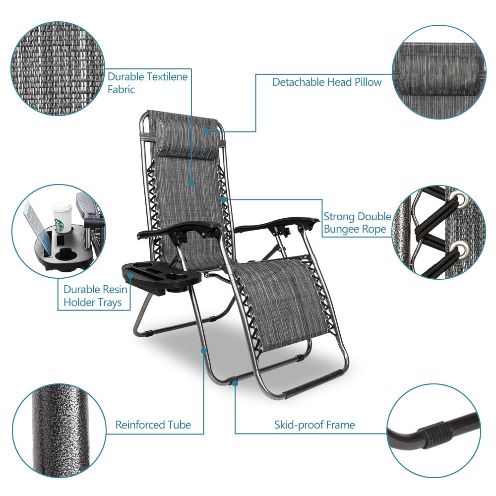 2pcs Adjustable Folding Loungers Grey