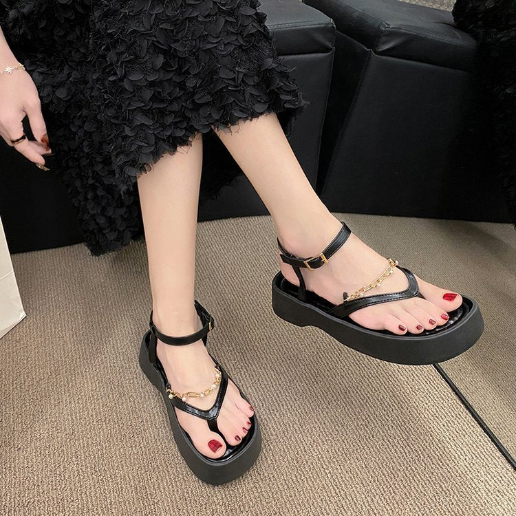Vintage Pearl Chain Toeless Sandals