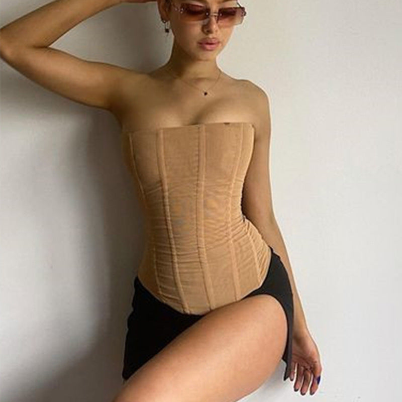 Mesh Corset Tube Crop Top – Women