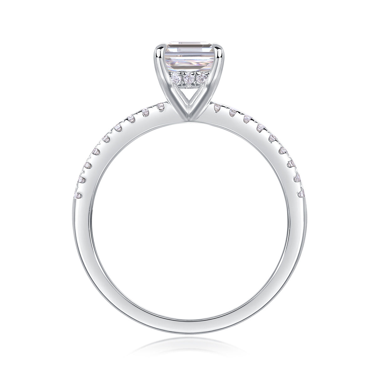 Quadratischer Moissanit-Silberring mit Diamanten