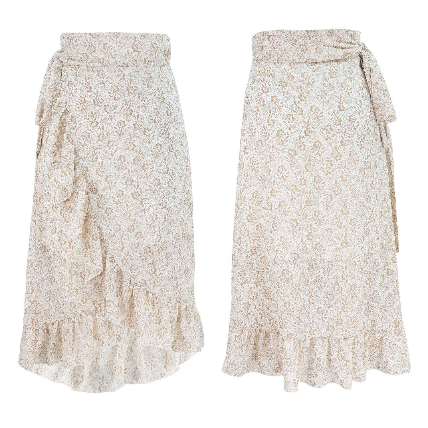 High Waist Floral Chiffon Wrap Skirt
